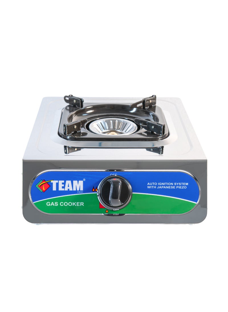 TEAM Single Burner Gas Cooker – Stainless Steel Body, Auto Ignition with Japanese Piezo, Whirlwind Flame, Portable LPG Stove for Home & Outdoor Cooking - Image 1